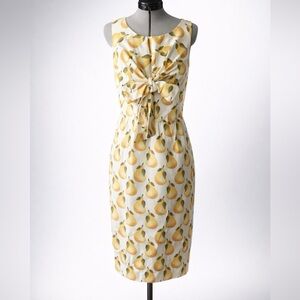 Nadinoo (Anthropologie) Yellow Pear Print Midi Dress, retro, sz6, EUC